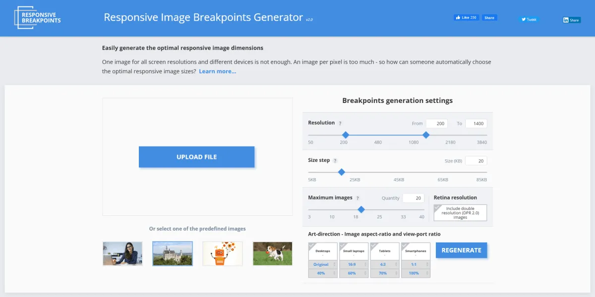 Responsive Image Breakpoints Generator 網頁截圖